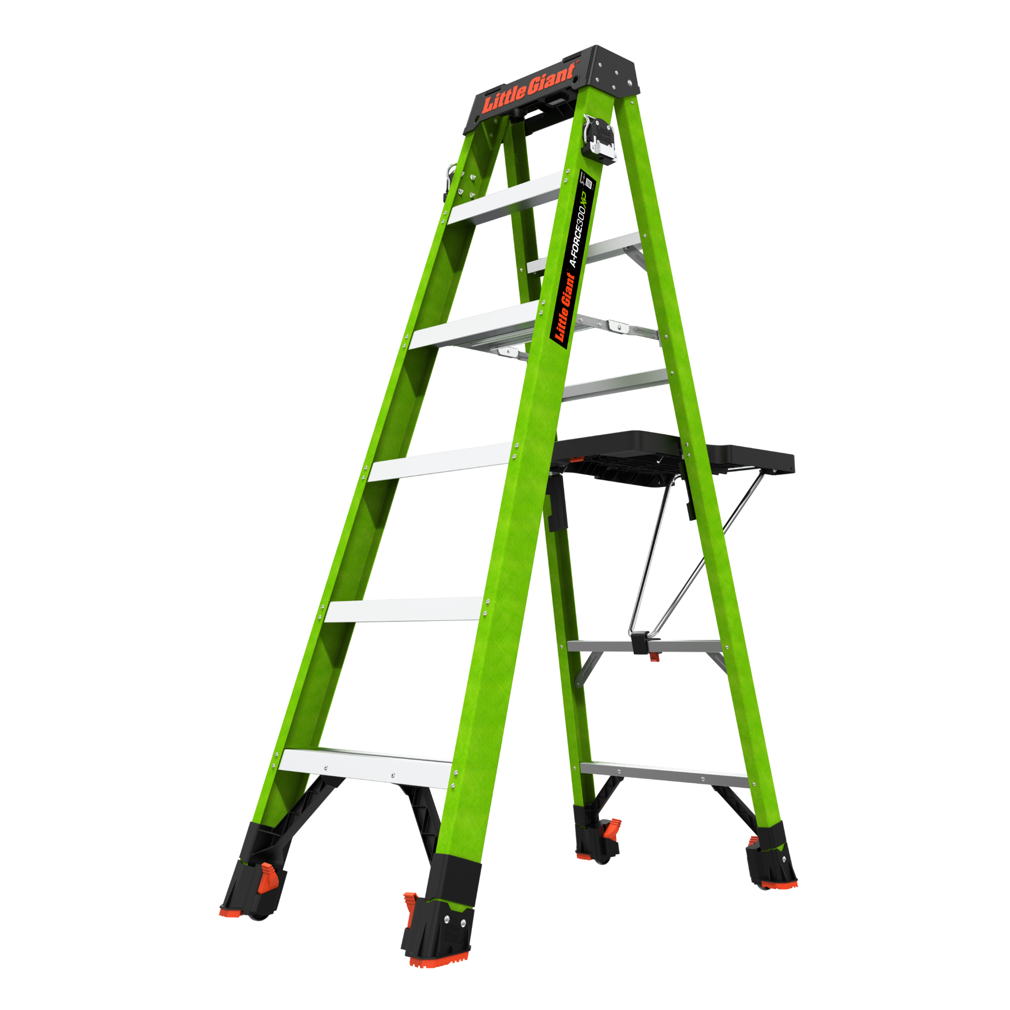 Little Giant Ladder, A-FORCE300 XP, 6' Model - ANSI Type IA - 300 lbs. Rated, Fiberglass A-frame Ladder with HOVER GLIDE FEET, TOOL HOLSTERS & WORKBENCH, Model # 15796-051